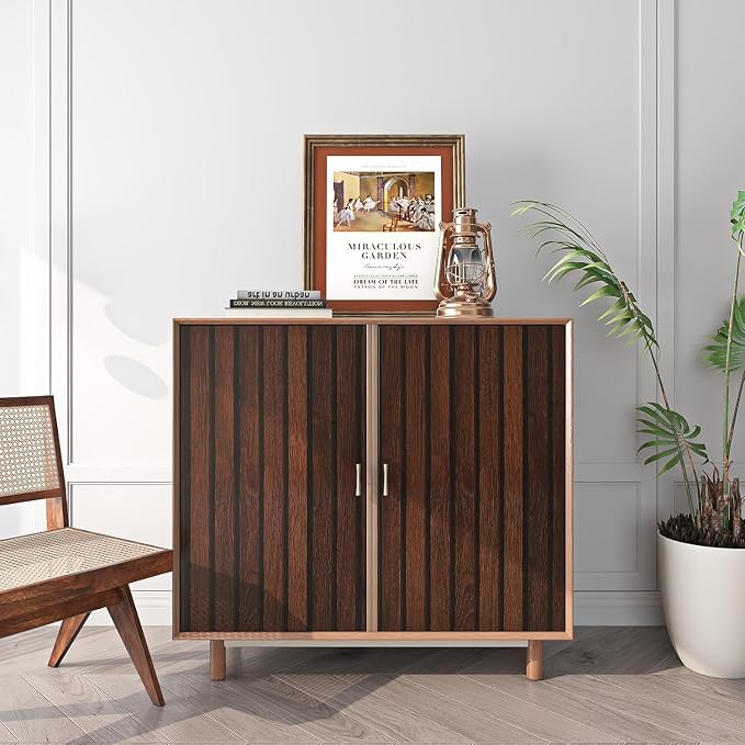FunStick 24"x200" Slats Wood Wallpaper Peel and Stick Wall Paper Brown Walnut - Image 3