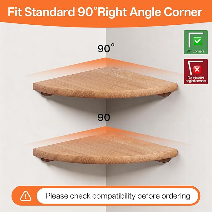 Gieanoo Corner Wall Shelf, 12inch Solid Oak Wood Floating Corner Shelf - Image 6