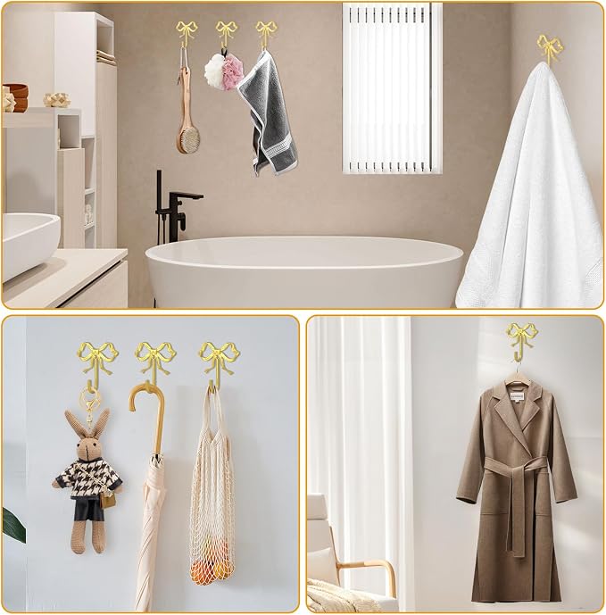 2Pcs Large Size Gold Bow Wall Hook, Metal Hook, Bow Room Decor Hooks - Image 4