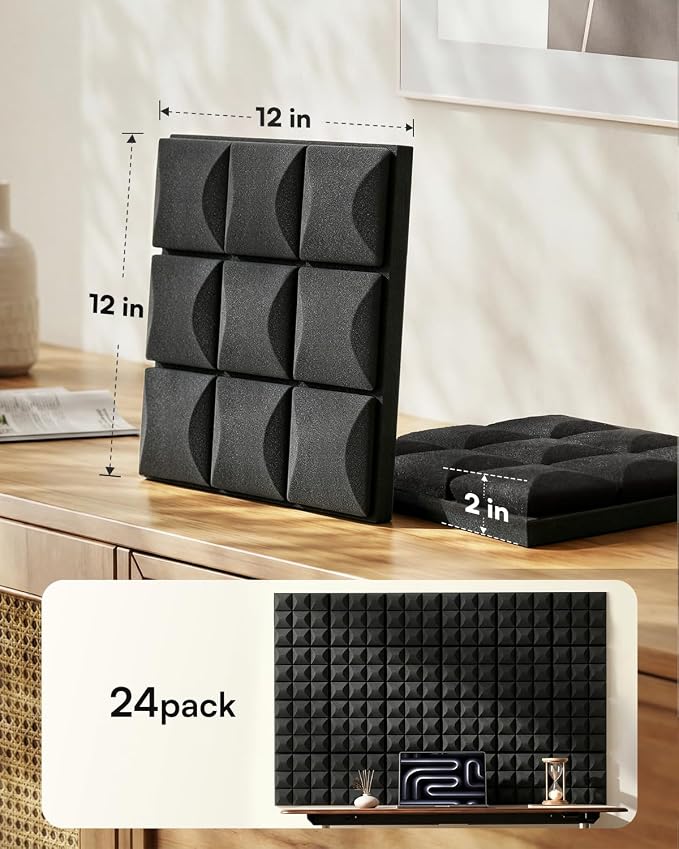 SODOCT 24 Pack Self-Adhesive Acoustic Foam Panels, Sound Proofing Wall Panels - Image 2
