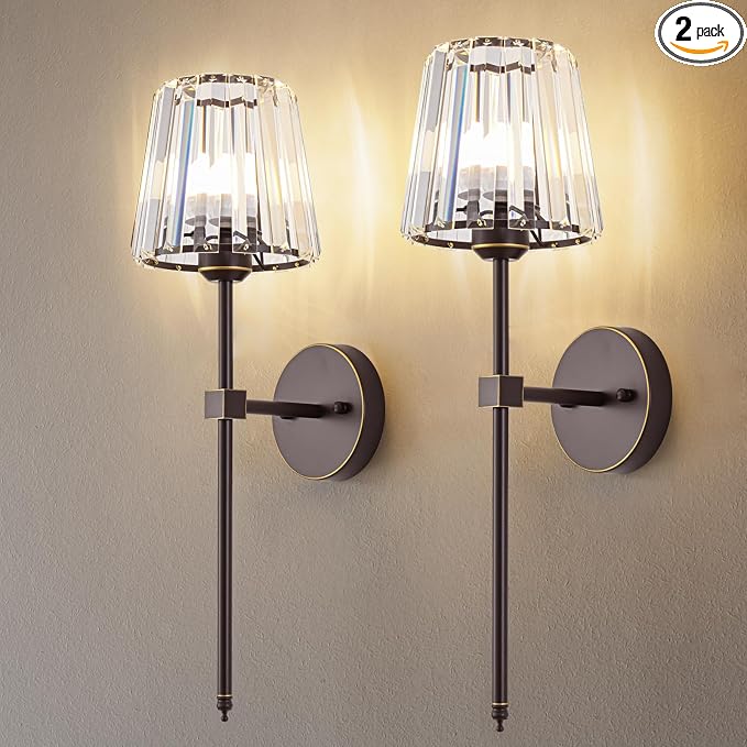Crystal Battery Operated Wall Sconces Set of 2, 12 RGB and 3CCT Dimmable Wall by LJUJAM