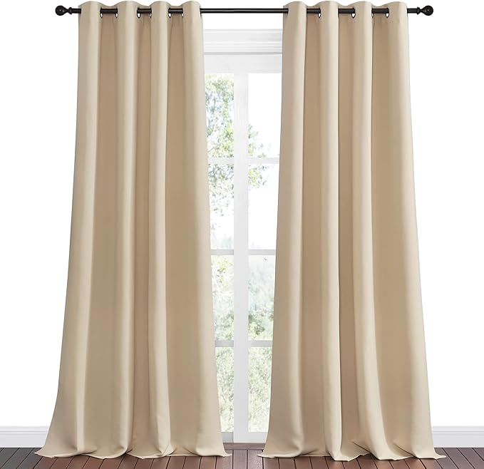 NICETOWN Bedroom Room Darkening Curtains, Biscotti Beige, 1 Pair, 55 inches by - Image 2