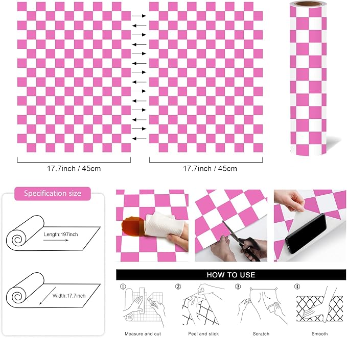 Modern Peel and Stick Wallpaper Pink and White Mosaic Checkered Contact Paper - Image 3