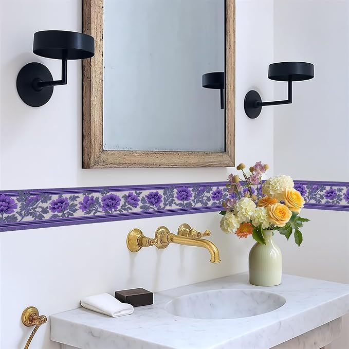 Purple Floral Wallpaper Border 196x4 Inch Peel and Stick Wall Border Self - Image 5