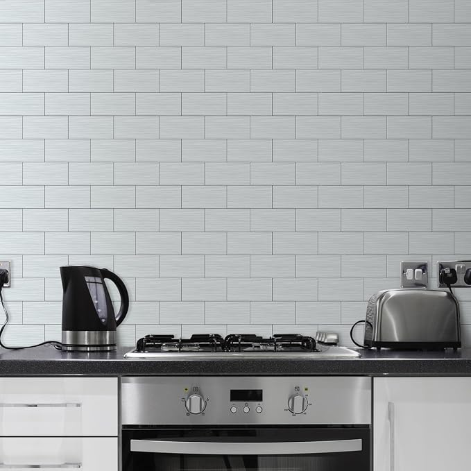 AULIGET 3" x 6" Metal Subway Tile Peel and Stick Backsplash, Stainless Steel - Image 6