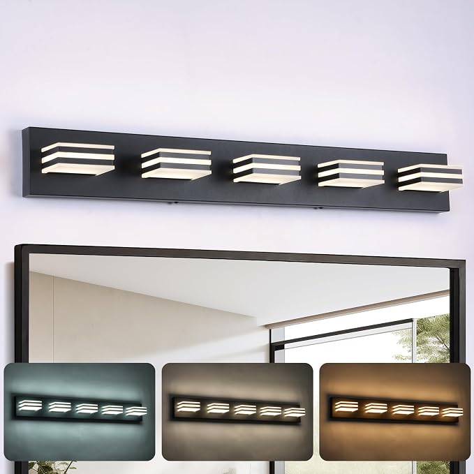 LED Wall Black Vanity Lights for Bathroom Light Fixtures 30W Adjust 3 Colors by BrightUpHomeWithLight