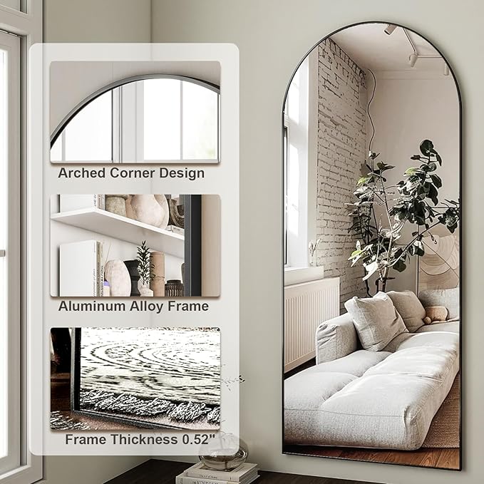 HARRITPURE 64"x21" Full Length Mirror, Arched Full Mirror, Free Standing - Image 6