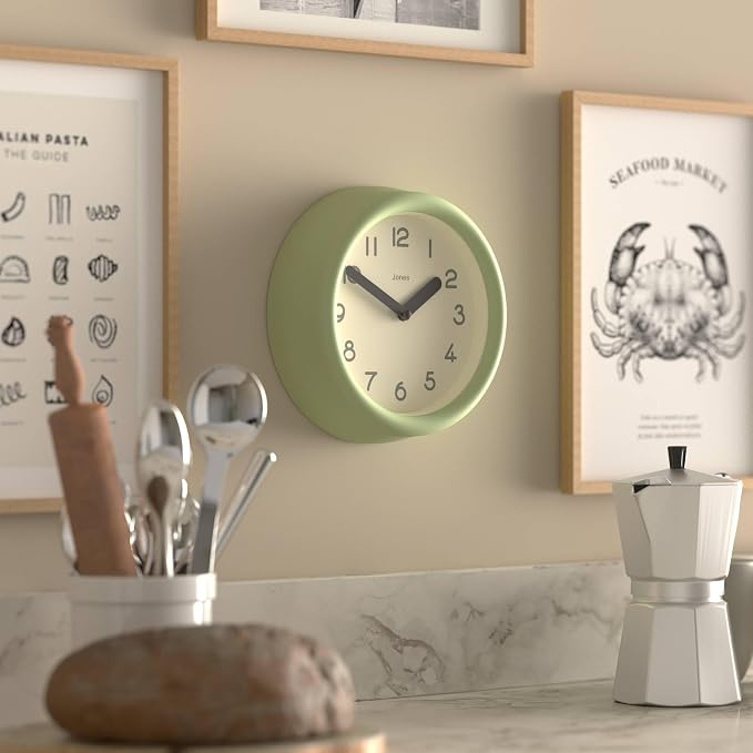JONES CLOCKS® Fuze wall Clock | Small Round Clock | Matcha Green | Playful - Image 4