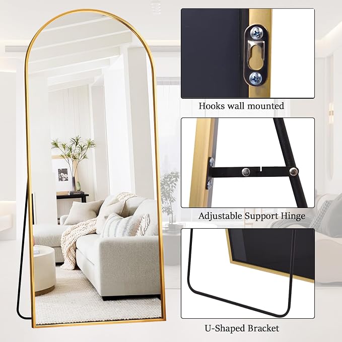 Rowjut Large 71"x30" Arched Full Length Mirror, Living Room, Wall Mounted & - Image 4