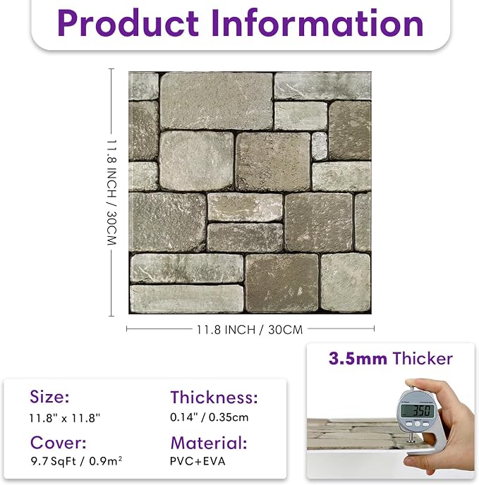 3D Faux Stone Wall Panels Peel and Stick, Stone-Look Textured Wall Sticker - Image 2