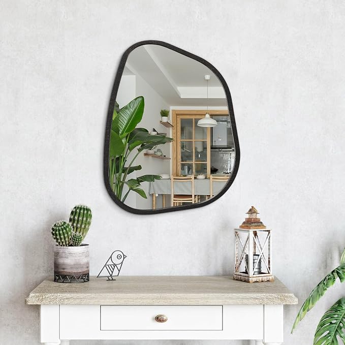 Asymmetrical Mirror Large 20"x16" Irregular Oval Wall Mirror Modern Wood Frame - Image 4