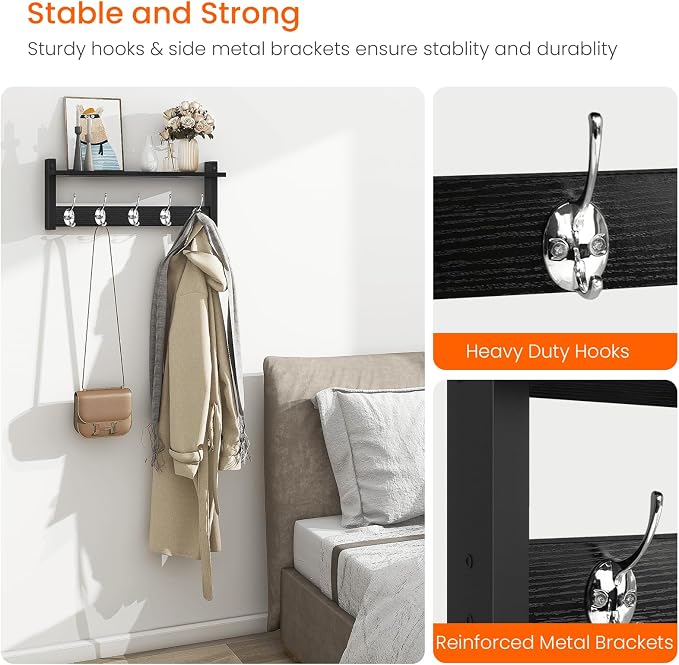 Homode Wall Coat Rack With Shelf, Wood Entryway Hanger With Hooks, Small - Image 4