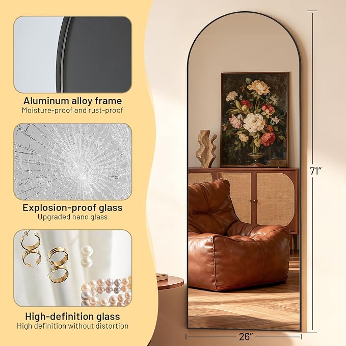 Simple Deluxe Arched Full Length Mirror, - Image 4