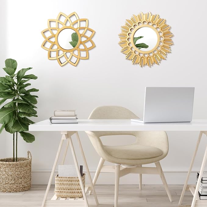 Dandat Set of 4 Gold Mirrors for Wall Decor Small Circle Flowers Mirrors - Image 4