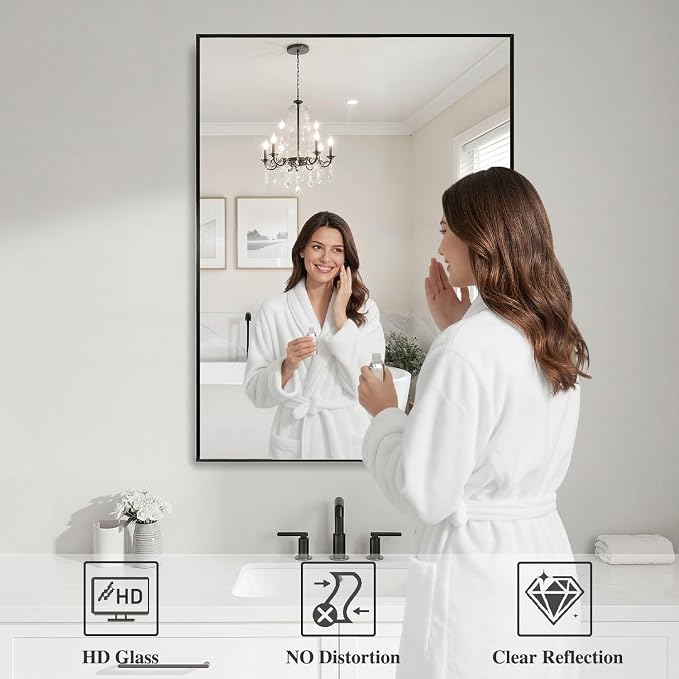 Koonmi Black Mirrors for Wall, 26x38 Inch Bathroom Mirror, Rectangular Wall - Image 3