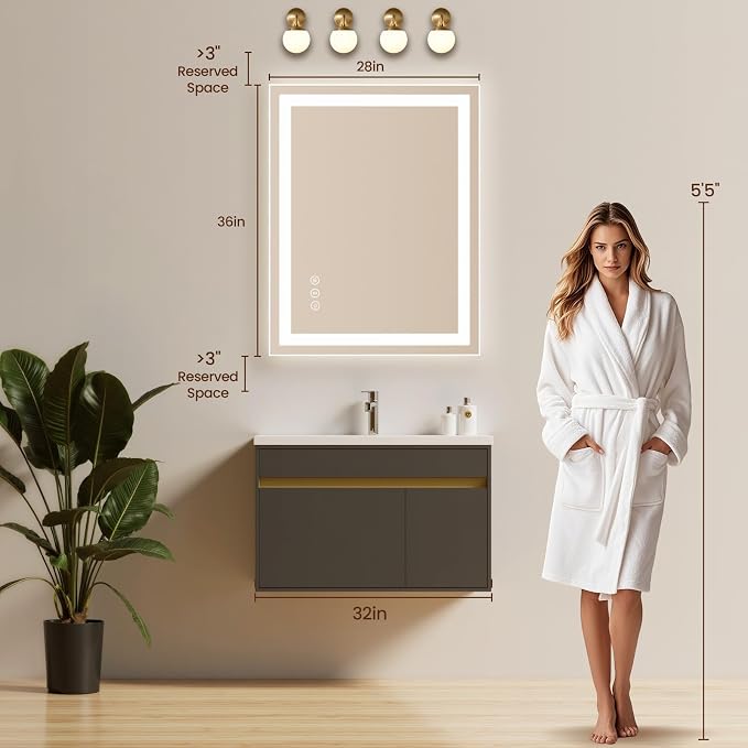 28X36 LED Bathroom Mirror with Lights, Backlit + Front Lit, Lighted Bathroom - Image 7