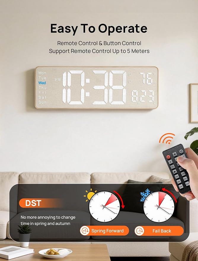 MASHI 2026 Upgrade Digital Wall Clock, Auto-Dimming Wall Clock - Image 6