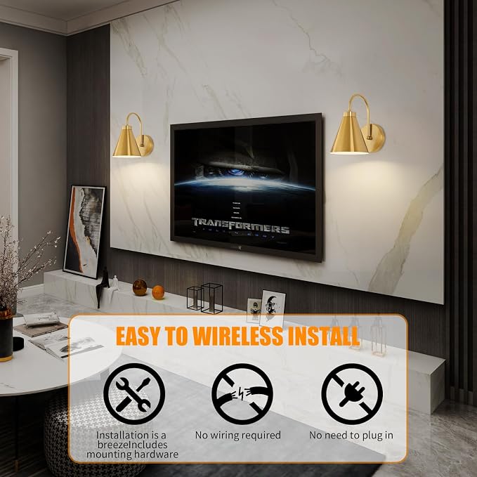 Powfloven Vintage Rechargeable Wall Sconces Set of 2, Wireless Gooseneck Indoor - Image 7