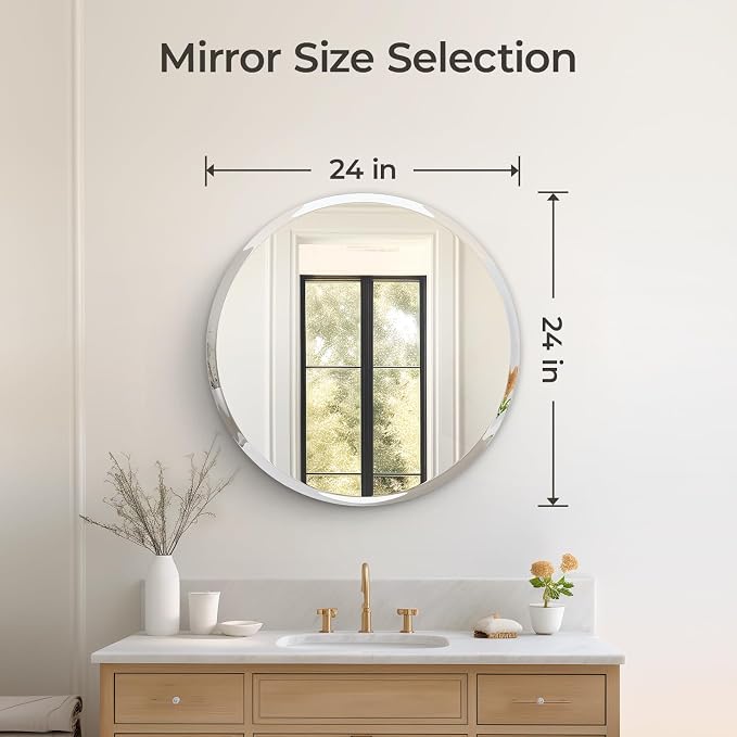 USHOWER Frameless Round Bathroom Mirror 24", Circle Vanity Mirror - Image 4