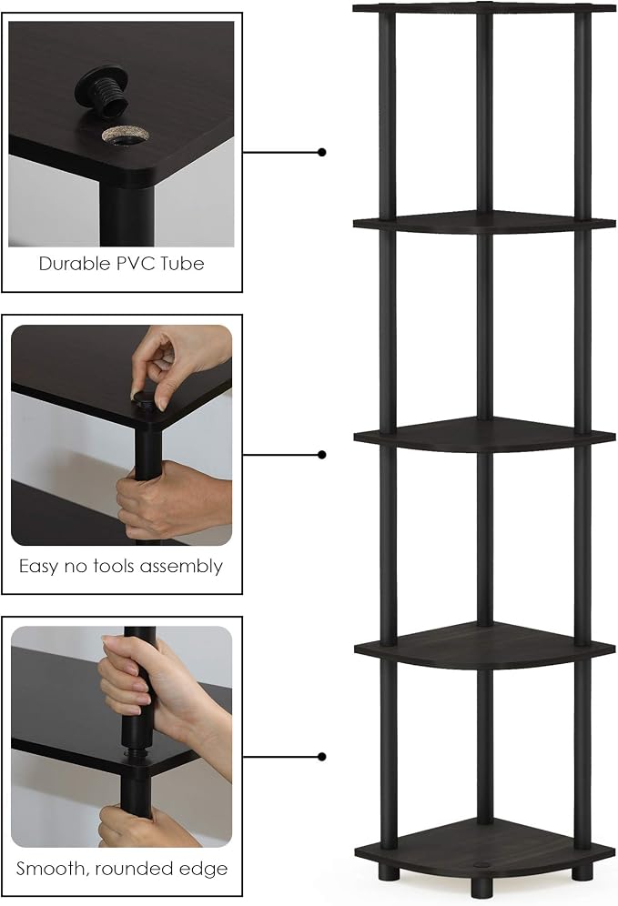 Furinno TURN-N-TUBE Corner Shelf, 5-Tier Corner Bookshelf, Open Storage Shelves - Image 7