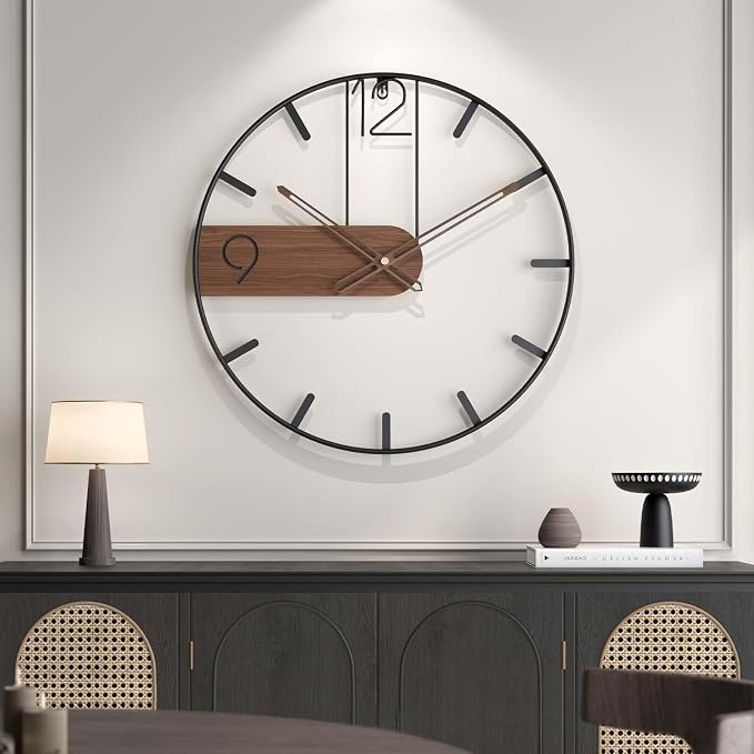 Cuspin 30 Inch Large Wall Clock, Modern Wood Metal Frame Silent Non Ticking by Cuspin