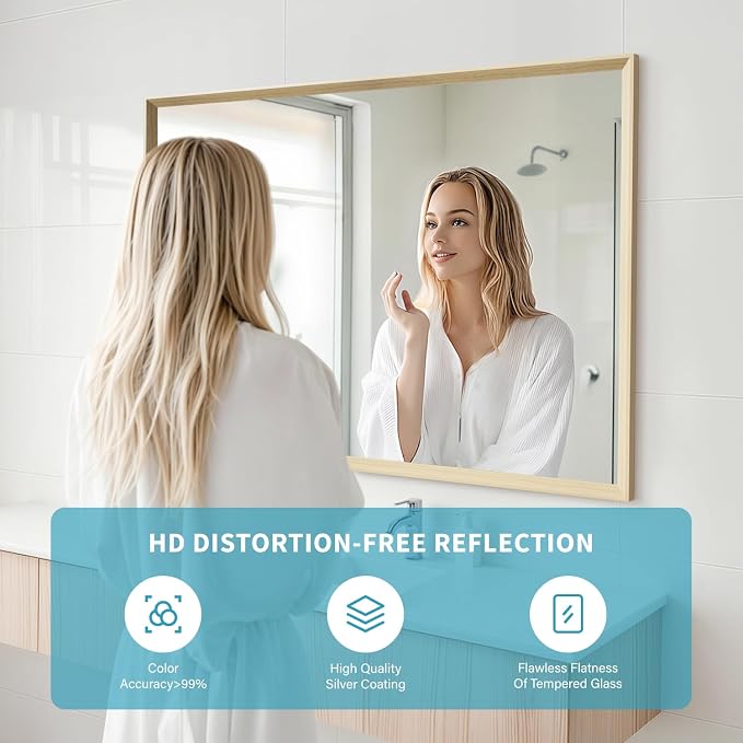 Oak Wood Effect Framed Wall Mirror, 30x40 Rectangle Mirror, Anti-desilvering - Image 3