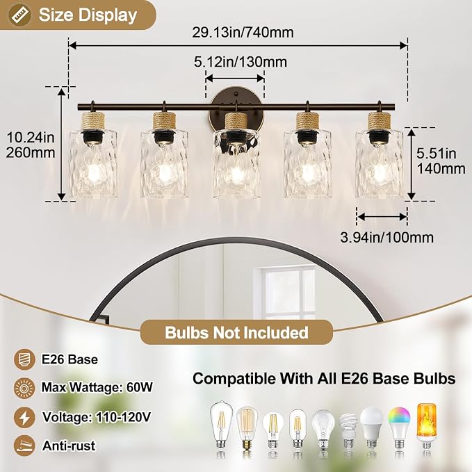 MOKATNG Bathroom Light Fixtures, 5-Light Coastal Vanity Lights - Image 2