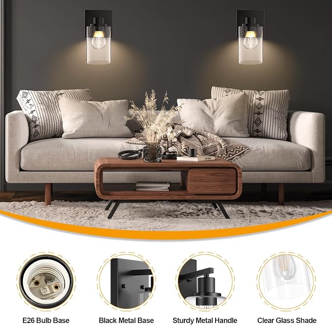 Wall Sconces Set of 2 Matte Black Vanity Lights - Image 3