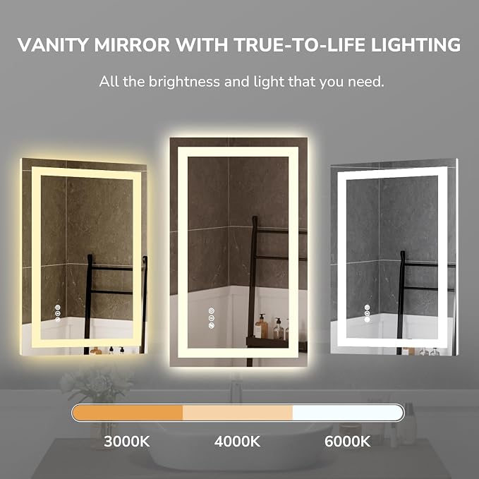 USHOWER LED Bathroom Mirror 60x36 Inch Tempered Glass - Image 4