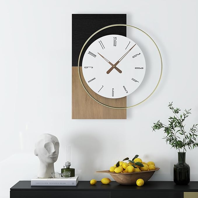 19x16 Inch Modern Silent Wall Clock Battery Operated, Wooden Farmhouse - Image 3