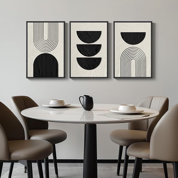 Large Framed Neutral Black and Beige Wall Art, 3 Piece Modern Canvas Prints - Image 8