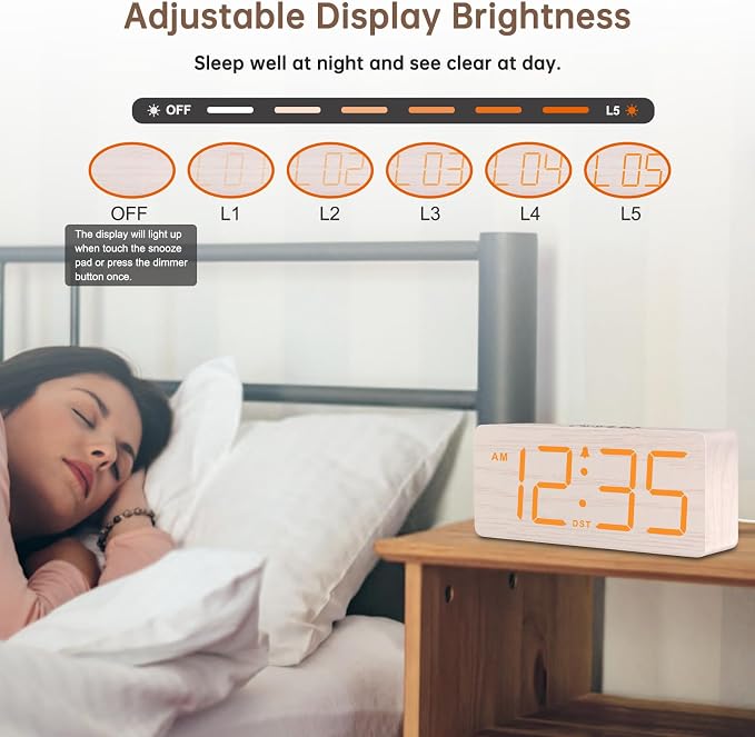 DreamSky Wooden Digital Alarm Clock - Image 4