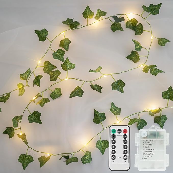 suddus Vine with Fairy Lights Battery Operated, 13.1ft 40 LED Ivy String Light by SUDDUS