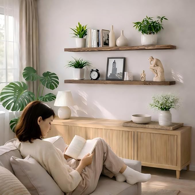 60 Inch Floating Shelves, 8-Inch Deep High-End Solid Wood Long Floating Shelves - Image 5