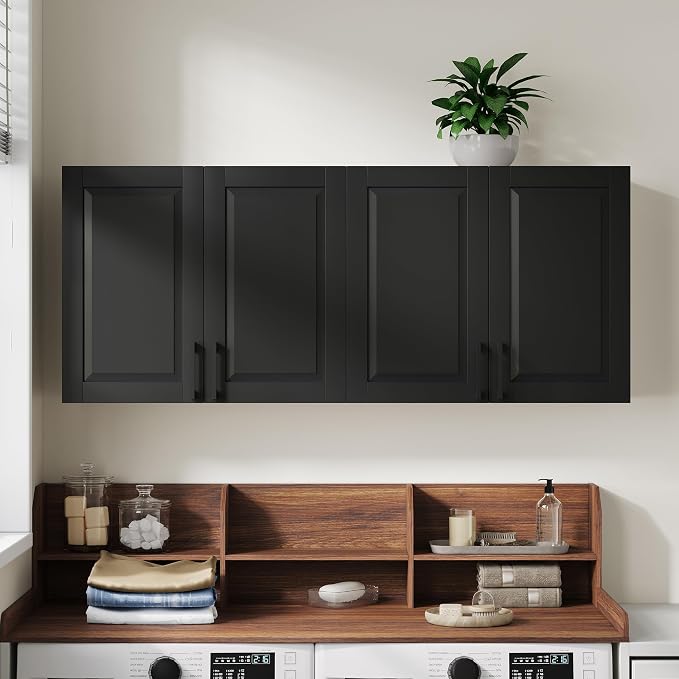 ChooChoo Laundry Room Cabinets, 4 Doors Wall Mounted Storage Cabinet, Kitchen - Image 9