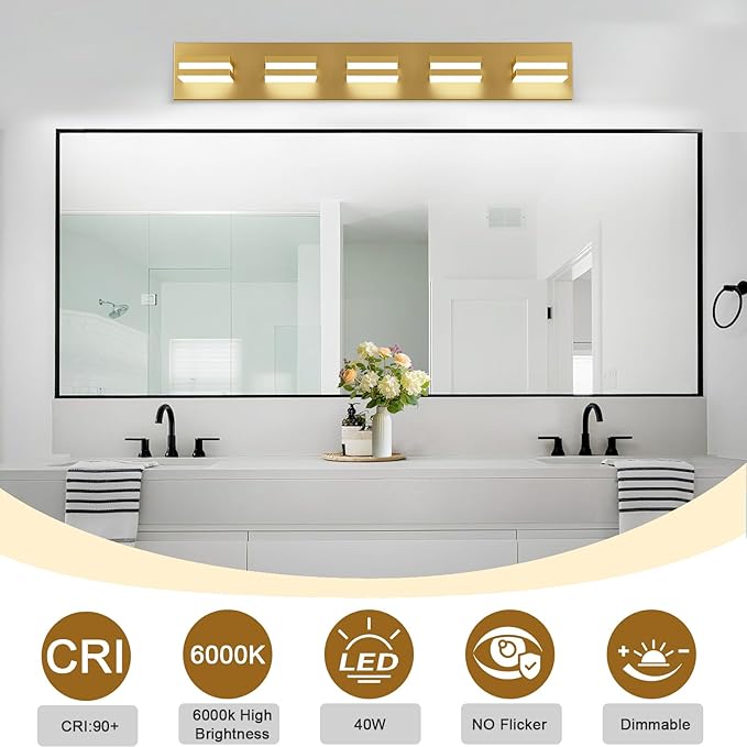 IZORRO LED Modern Bathroom Lights Fixtures, Brushed Glod Acrylic Wall Lighting - Image 4