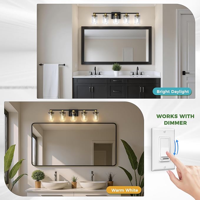 DORESshop Bathroom Light Fixtures, 5-Light Gold and Black Bathroom Lighting - Image 3