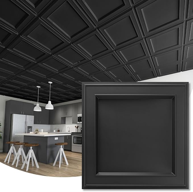 WOWSTAR 12-Pack 24"x24" Drop Ceiling Tiles, Waterproof Glue up Ceiling Panels by WOWSTAR