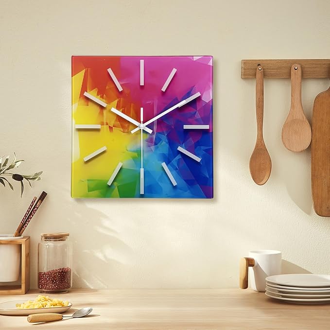 Square Glass Wall Clock Silent Analog Wall Clocks Battery Operated 14 Inch - Image 4