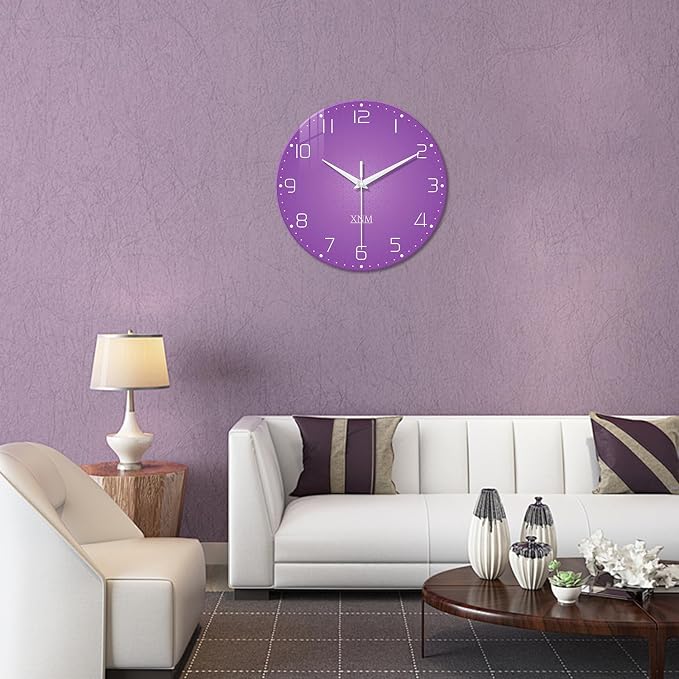 XNM Large Wall Clock for Girls Room 20 Inch Purple Clock Battery Operated Glass - Image 2