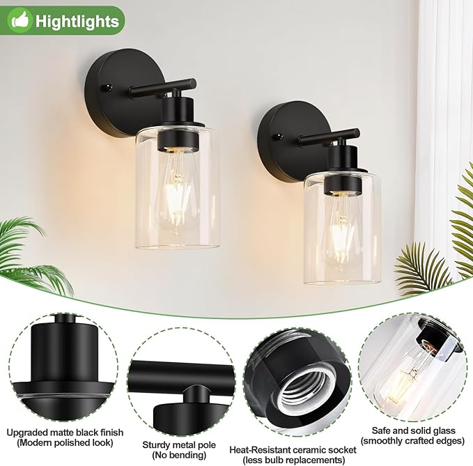 Zarbitta Set of 2 Wall Sconces for Bathroom, Bathroom Wall Lamp for Mirror - Image 4