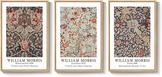 Framed Large William Morris Canvas Wall Art Set of 3, Vintage Floral Botanical - Image 9
