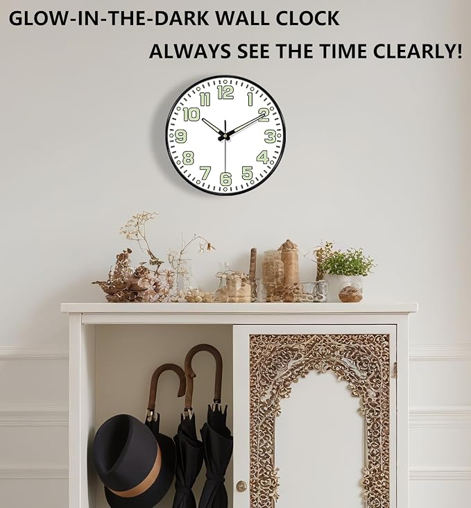 12 Inch Silent Wall Clocks Battery Operated, Glow in The Dark Wall Clock - Image 2