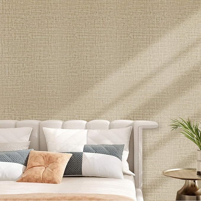 TANONE Khaki Contact Paper Peel and Stick, Grasscloth Beige Wallpaper Self - Image 3
