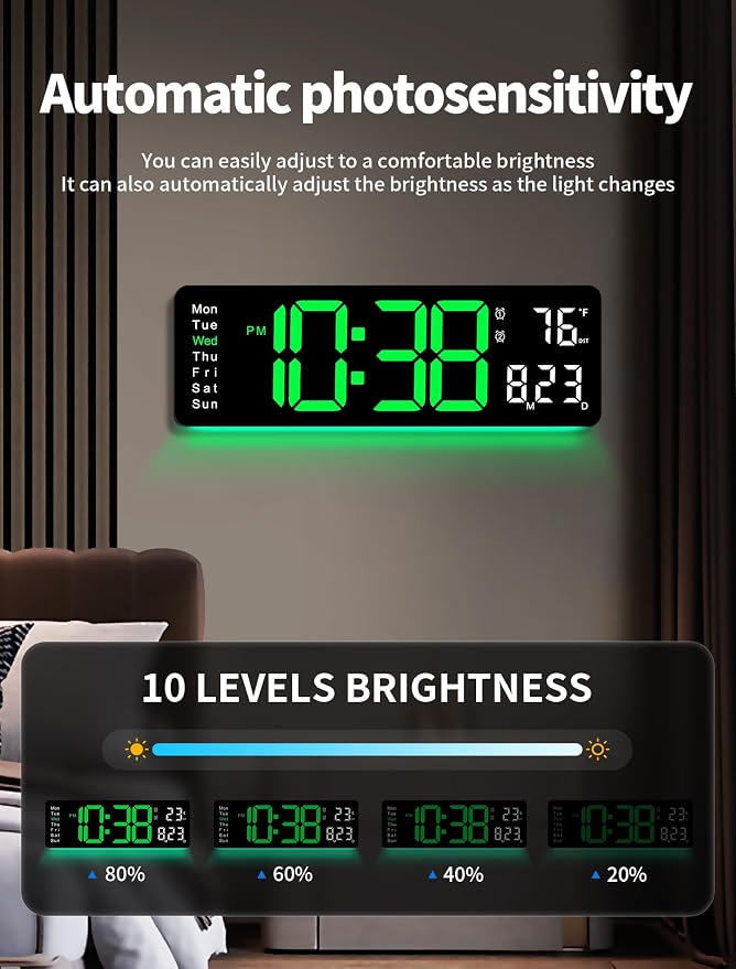 MASHI Digital Wall Clock, Auto-Dimming Wall Clock - Image 4