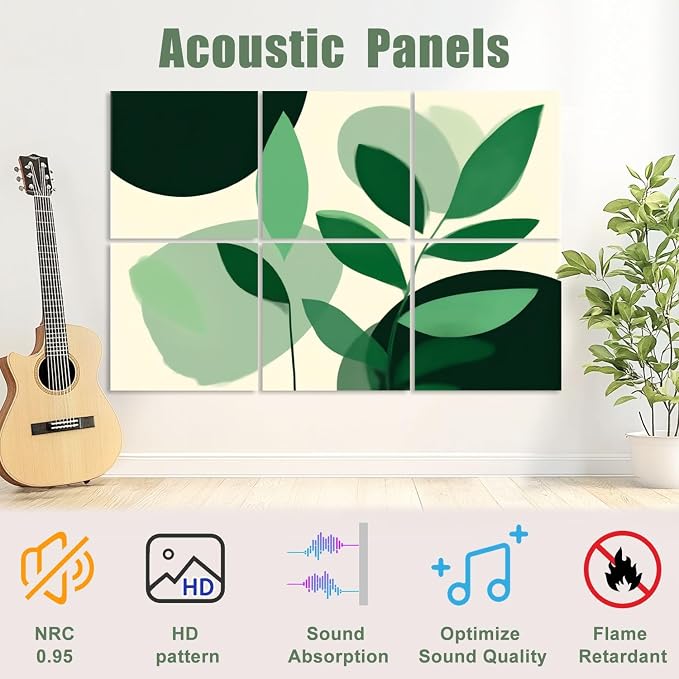 6 Pack Art Acoustic Panels Sound Absorbing Boho Botanical Leaf Orange Green - Image 3