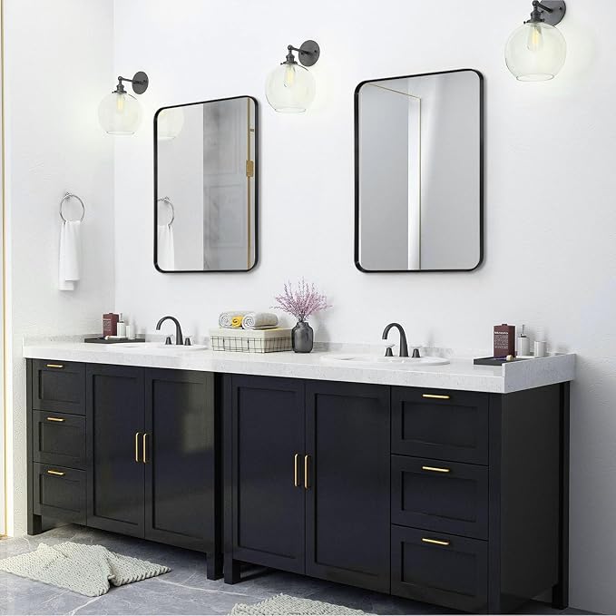 Wall Mount Mirror for Bathroom, Brushed Black Metal Framed Rounded Corner - Image 3