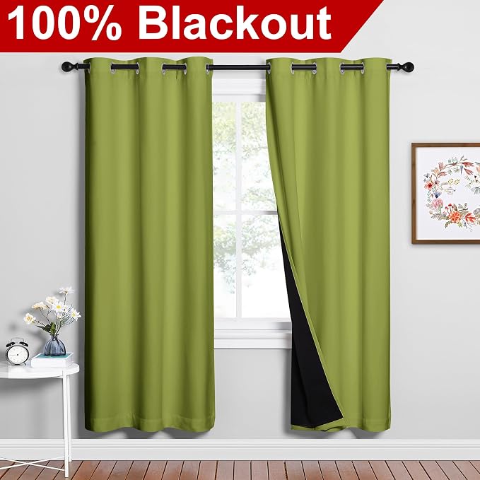 NICETOWN 100% Blackout Window Curtain Panels, Fresh Green, 2 Pieces, 42-inch - Image 2