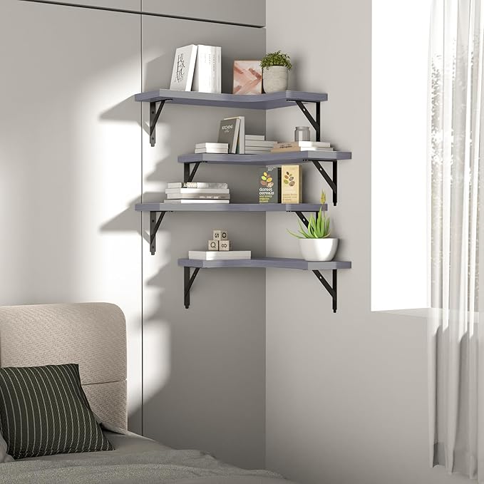 ROMGUAR CRAFT Corner Floating Shelves Wall Mounted Set of 4, Rustic Wood - Image 7