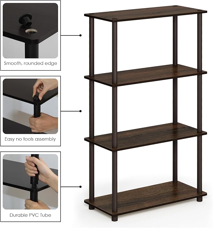 Furinno TURN-N-TUBE Storage Shelves, 4-Tier Toolless Book Shelf, Corner Shelf - Image 8